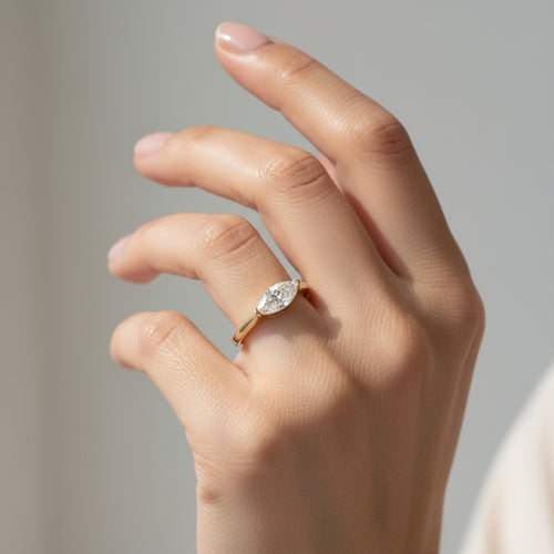 2CT Marquise East-West Diamond Engagement Ring in a Bezel Setting in Yellow Gold