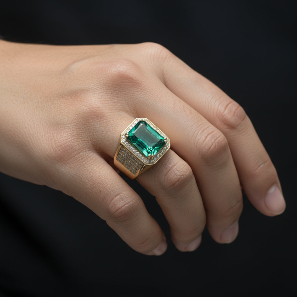 Emerald Statement Ring with Pavé Shoulders