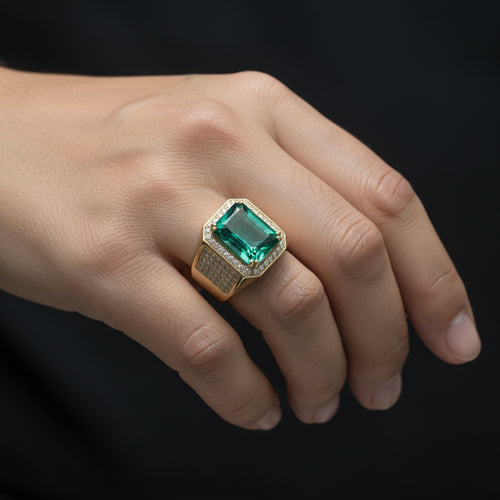 Emerald Statement Ring with Pavé Shoulders