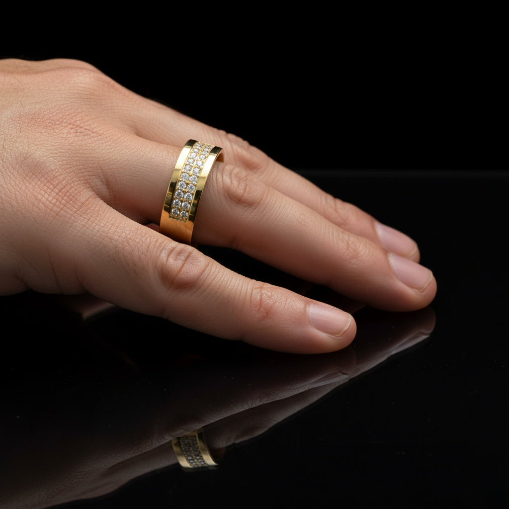 Pavé Round Diamond Double Row Ring Wide Wedding Band | Custom Ring