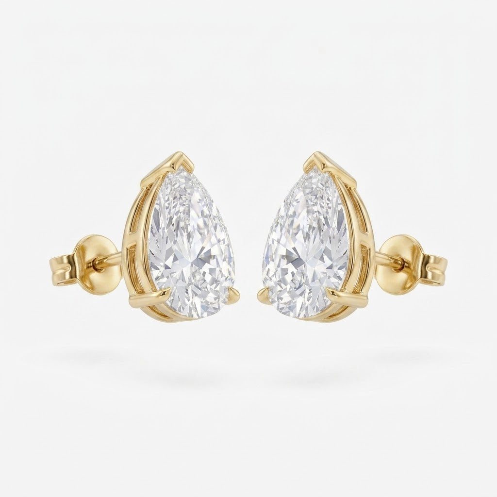 Signature Pear Diamond Studs - Lab Grown 14KT YELLOW GOLD